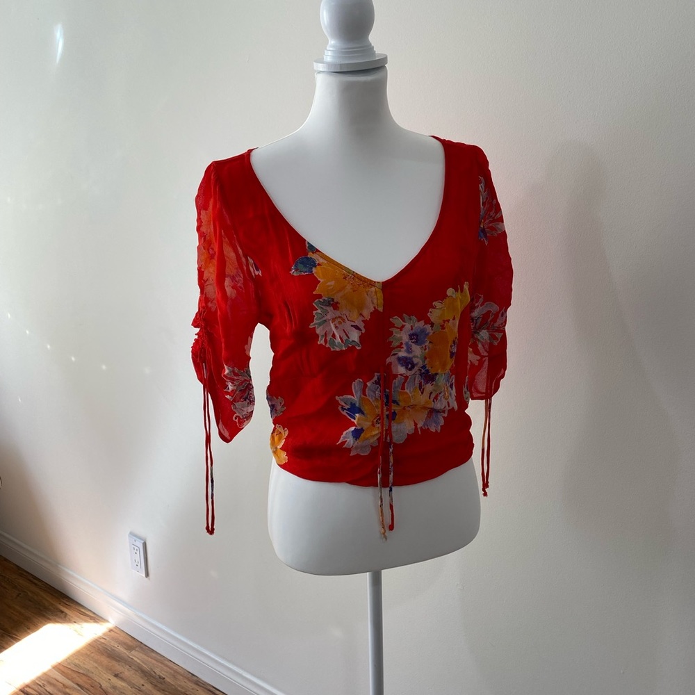 Red floral Free People blouse